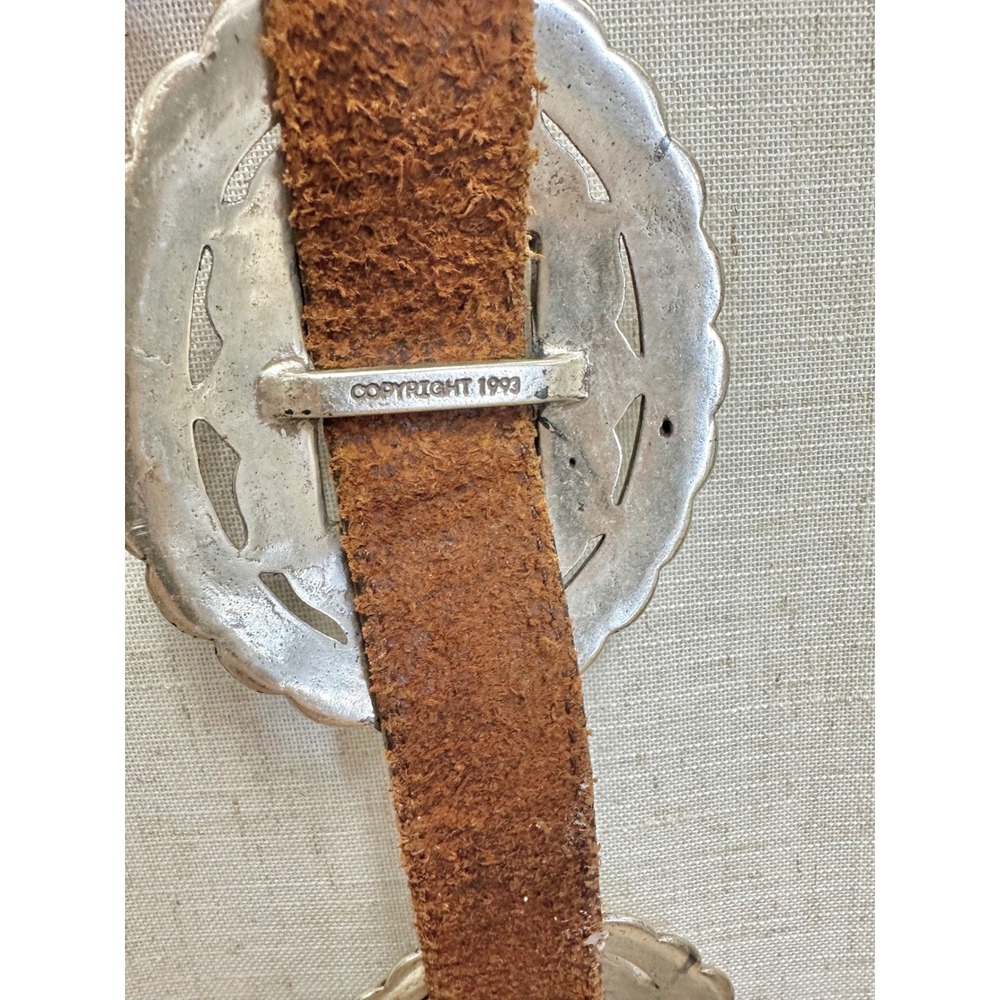 Vintage '93 Brown Leather Sunflower Silver Concho Belt Womens Large Southwestern - Picture 7 of 16